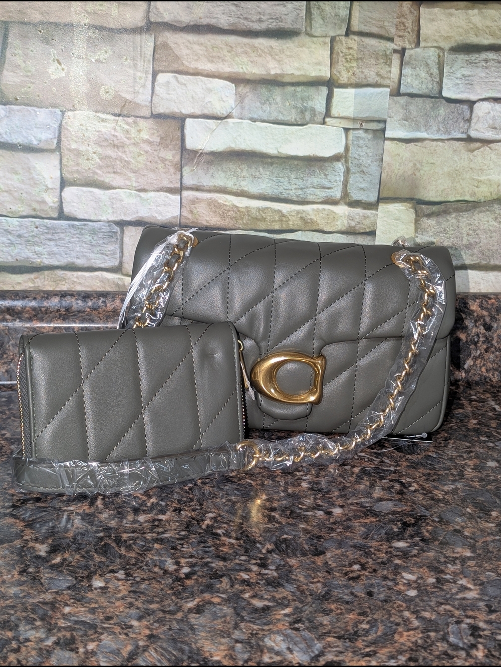Quilted Shoulder Bag and Wallet Inspired Set - Olive